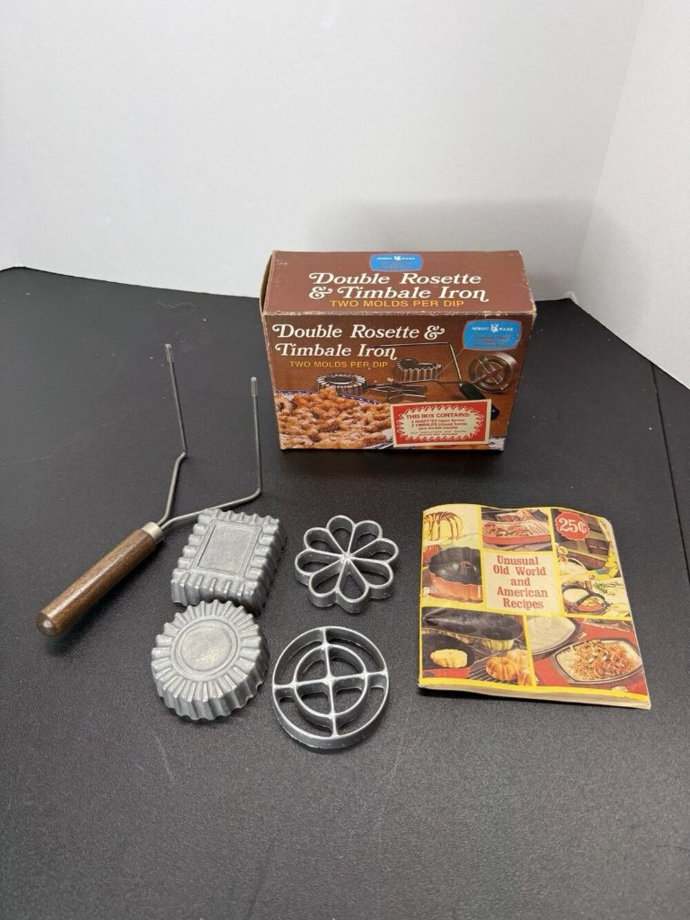 Vintage Double Rosette Timbale Iron Set Nordic Ware Original Box & Recipe Book